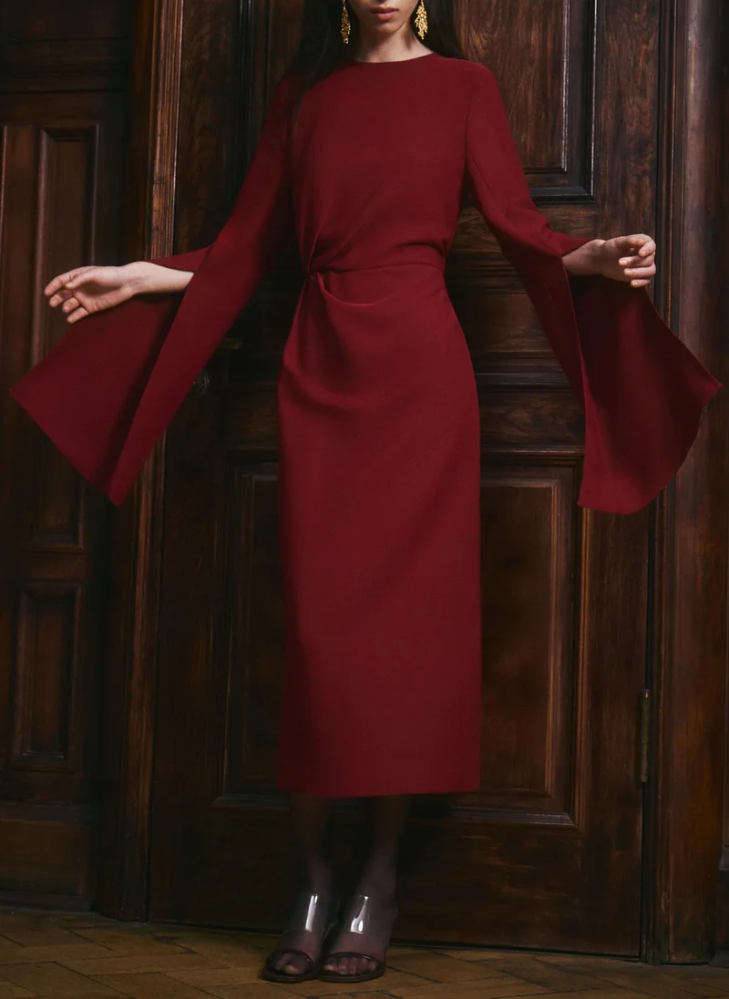 Lichi Midi dress with a draped waist and loose sleeves